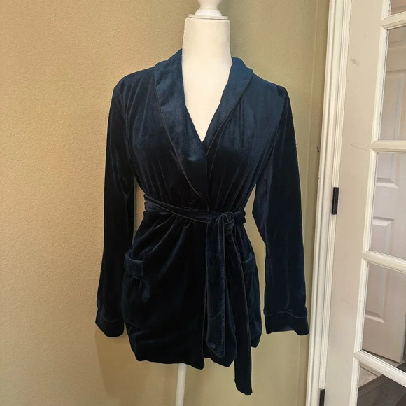 NWOT GREYLIN Teal Emerald Velour Tie Front Blazer - size small - Picture 2 of 8